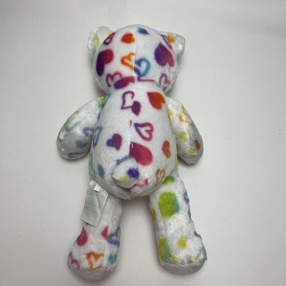 Build A Bear Rainbow Hearts Teddy Bear White Purple Plush "16 - Picture 4 of 7